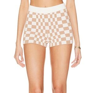 lovers + friends Carice Checkered Shorts in Nude & White
